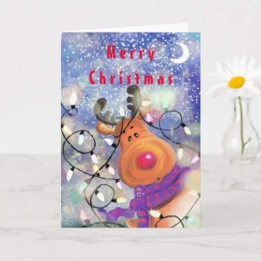 Happy Rentier Weihnachtskarte Karte (Kleine Pflanze)
