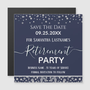 Happy Rentirement Silver Confetti Save the Date Ma Magnetkarte