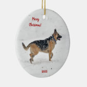 Happy Rescue German Shepherd Hund im Winter Snow Keramik Ornament (Rechts)