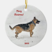 Happy Rescue German Shepherd Hund im Winter Snow Keramik Ornament (Vorne)