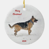Happy Rescue German Shepherd Hund im Winter Snow Keramik Ornament (Hinten)