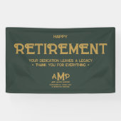 Happy Retirement 3 Letter Gold Monogram on Green Banner (Horizontal)