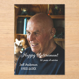 Happy retirement add name photo years of service r acryleinladungen