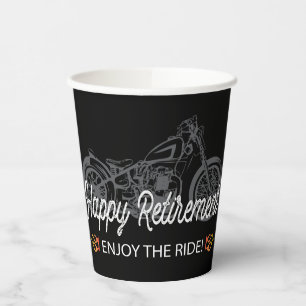 Happy Retirement Biker mit Motorrad und Flammen Pappbecher