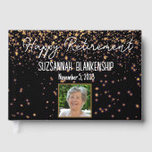 Happy Retirement Black and Gold Custom Foto Gästebuch (Vorderseite)
