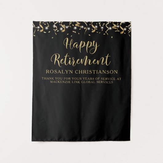 Happy Retirement Black Gold Confetti Streamers Wandteppich (Vorderseite)