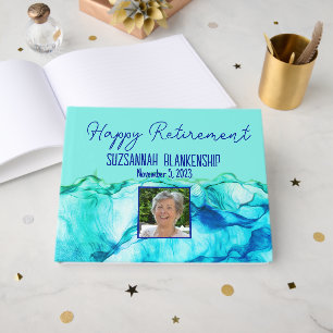 Happy Retirement Blue Green Watercolor Custom Gästebuch
