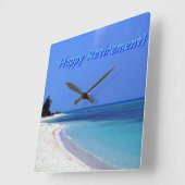 Happy Retirement Blue Ocean Quadratische Wanduhr (Winkel)