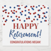 Happy Retirement Blue und Red Confetti Schaumweinetikett (Einzelnes Label)