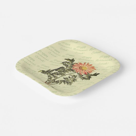 Happy Retirement Blume Personalisiert Pappteller (Gewinkelt)