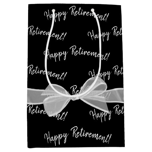 Happy Retirement bow on black Mittlere Geschenktüte (Vorderseite)