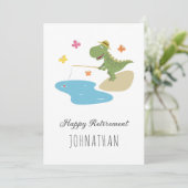 Happy Retirement Cartoon Dinosaur Angelkarte (Stehend Vorderseite)