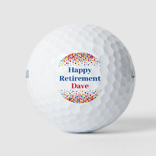 Happy Retirement Colorful Confetti Name Golfball (Vorderseite)