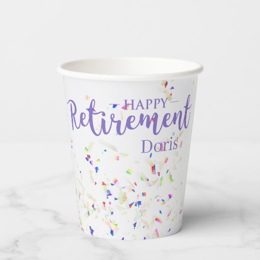 Happy Retirement Confetti Papiertasse Pappbecher (Rückseite)
