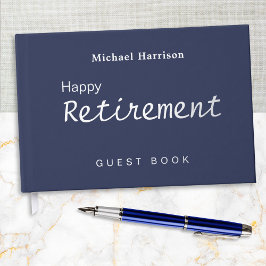 Happy Retirement Dark Navy Blue Elegant Stilvoll Gästebuch