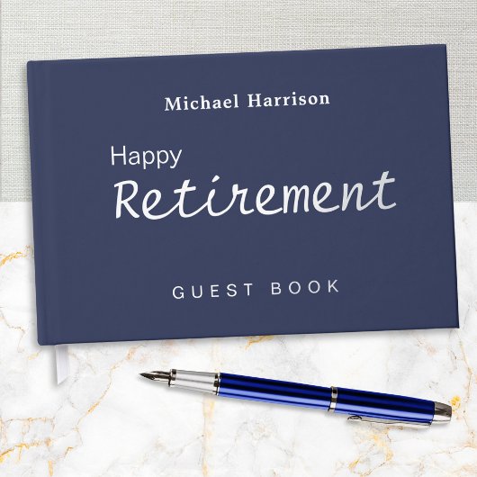 Happy Retirement Dark Navy Blue Elegant Stilvoll Gästebuch