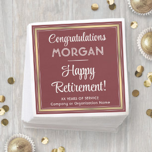 Happy Retirement Elegantes Burgund und Gold Party Serviette