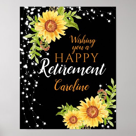 Happy Retirement Floral Sonnenblume Schwarz Poster (Vorne)