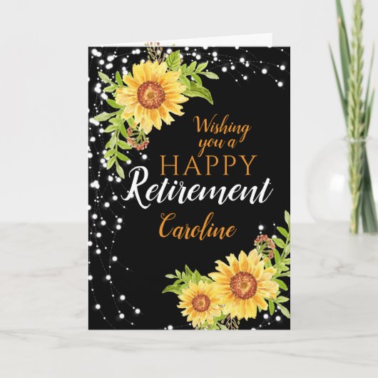 Happy Retirement Floral Sunflower Black Card Karte (Vorderseite)