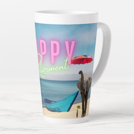 Happy Retirement Funny Surreal Beach Scene Milchtasse (Rechte Ecke)