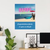 Happy Retirement Funny Surreal Beach Scene Poster (Heimbüro)
