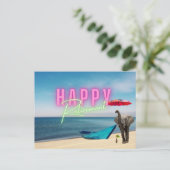 Happy Retirement Funny Surreal Beach Scene Postkarte (Stehend Vorderseite)