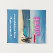 Happy Retirement Funny Surreal Beach Scene Wandteppich (Vorderseite (Horizontal))