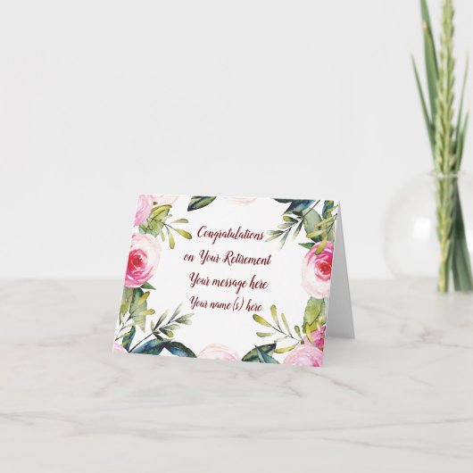 Happy Retirement Glückwunschs Blume Cursive Script Karte (Vorderseite)