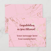 Happy Retirement Glückwunschs Marble Blush Pink Mitteilungskarte (Vorne/Hinten)