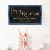 Happy Retirement Gold Confetti, Bright Blue Banner (Insitu)