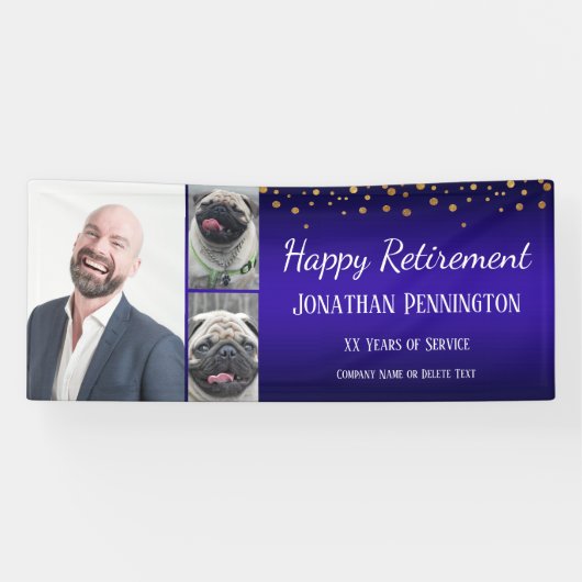 Happy Retirement Gold Confetti Foto Collage Banner (Horizontal)