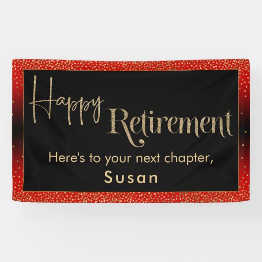 Happy Retirement Gold Confetti, hell rot Banner (Horizontal)