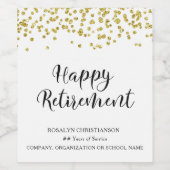 Happy Retirement Gold Confetti Personalisiert Weinetikett (Einzelnes Label)