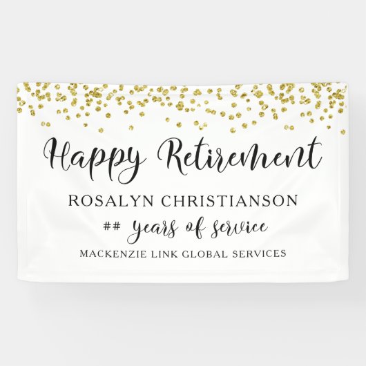 Happy Retirement Gold Confetti Script Personalisie Banner (Horizontal)