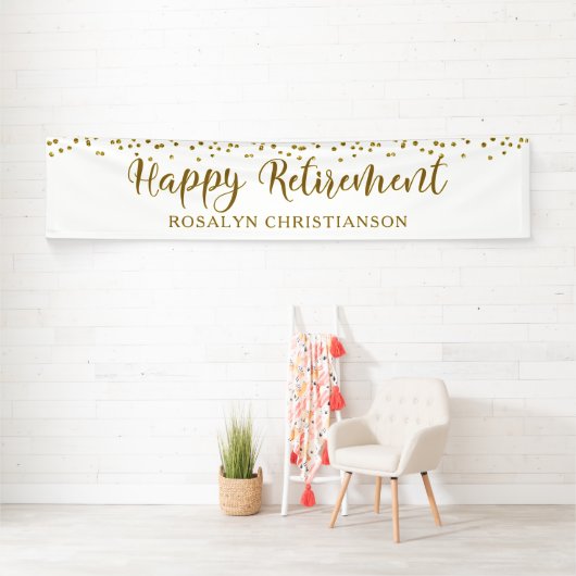 Happy Retirement Gold Confetti Script Personalisie Banner (Insitu)