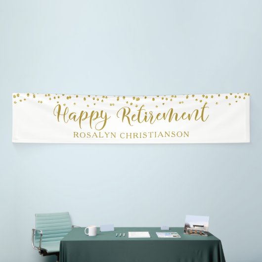 Happy Retirement Gold Confetti Script Personalisie Banner (Messeveranstaltung)