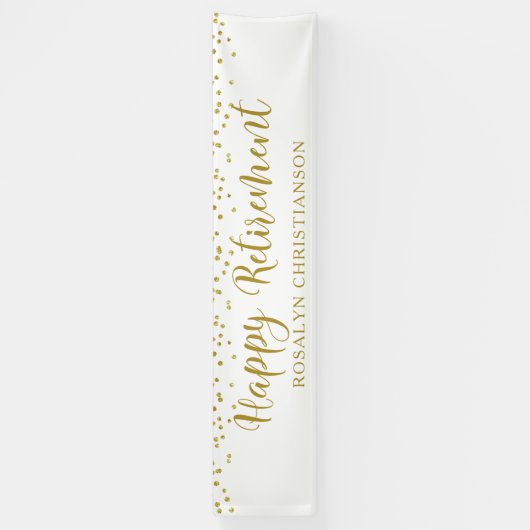 Happy Retirement Gold Confetti Script Personalisie Banner (Vertikal)