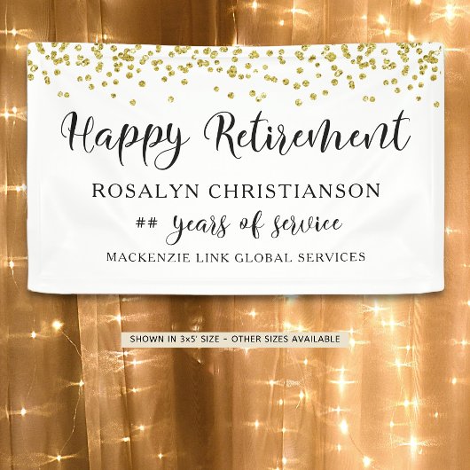 Happy Retirement Gold Confetti Script Personalisie Banner