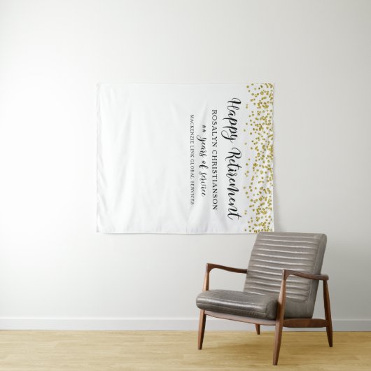 Happy Retirement Gold Confetti Script Personalisie Wandteppich (Beispiel (Horizontal))