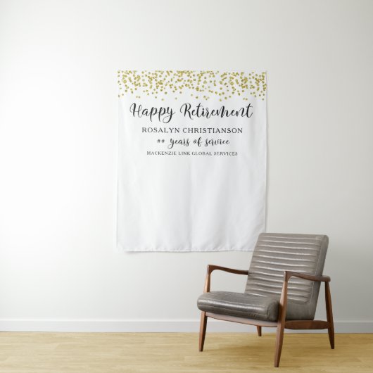 Happy Retirement Gold Confetti Script Personalisie Wandteppich (Beispiel)