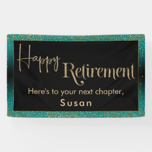 Happy Retirement Gold Glitzer Confetti Aquamarin O Banner