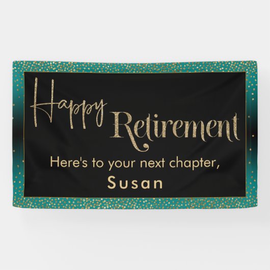 Happy Retirement Gold Glitzer Confetti Aquamarin O Banner (Horizontal)