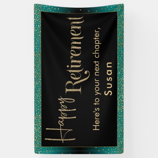 Happy Retirement Gold Glitzer Confetti Aquamarin O Banner (Vertikal)