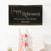 Happy Retirement Gold Glitzer Confetti auf Black Banner (Insitu)