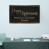Happy Retirement Gold Glitzer Confetti auf Black Banner (Messeveranstaltung)