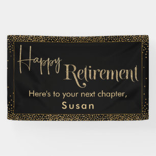 Happy Retirement Gold Glitzer Confetti auf Schwarz Banner