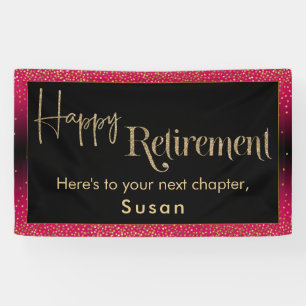 Happy Retirement Gold Glitzer Confetti Himbeere Banner