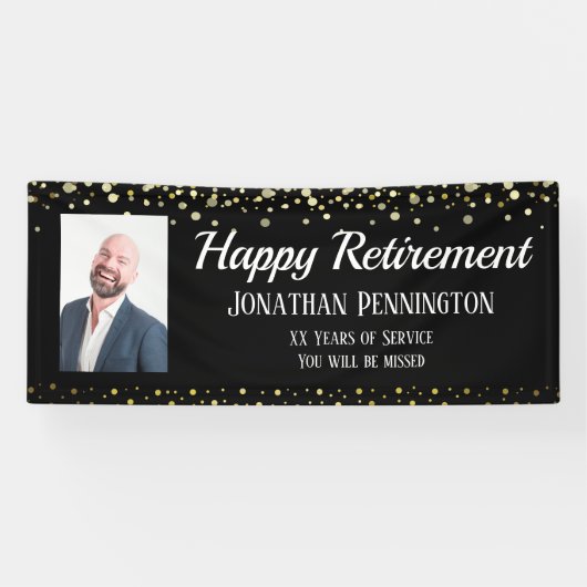 Happy Retirement Gold mit Confetti One Foto Bann Banner (Horizontal)