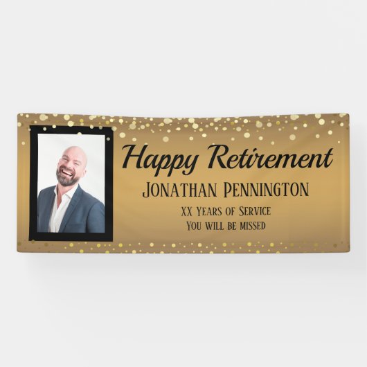 Happy Retirement Gold mit Confetti One Foto Banner (Horizontal)