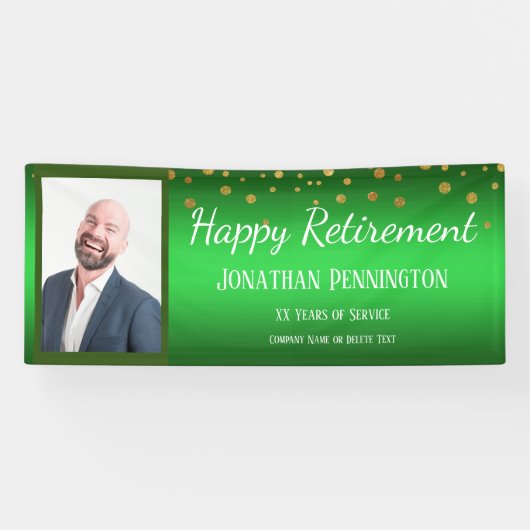 Happy Retirement Green Gold Confetti Ein Foto Banner (Horizontal)